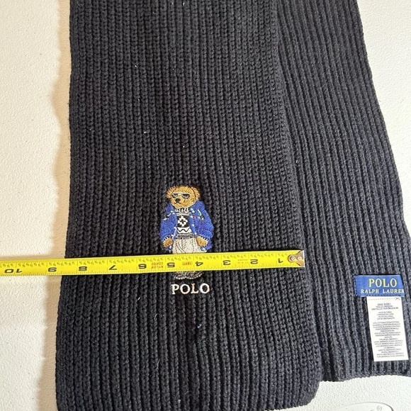 New Polo Ralph Lauren Knit Scarf Black Bear Muffler Wool Blend 9 X 72 Mens - Picture 5 of 8